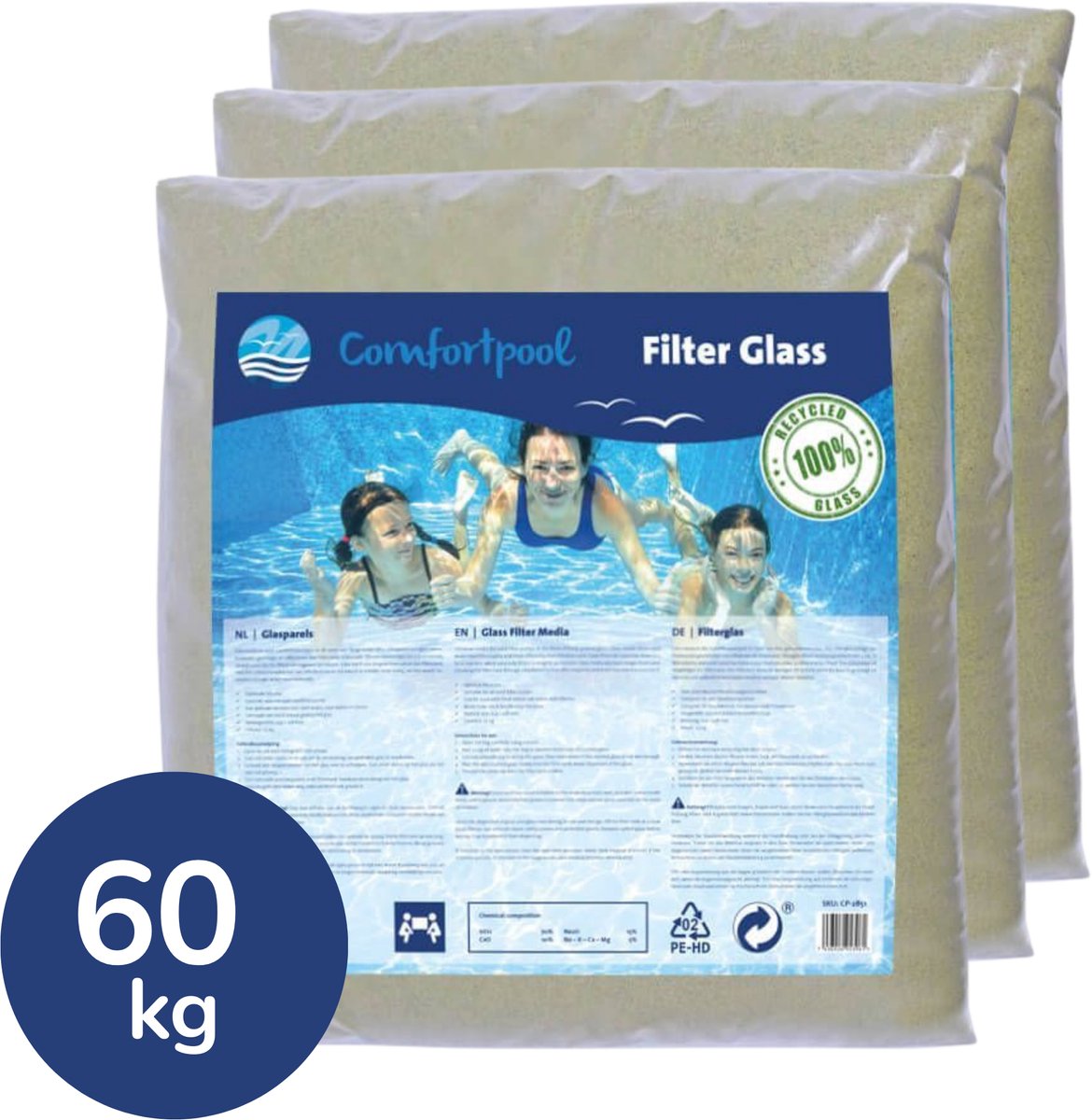 Glasparels 3 x 20 kg | Geschikt voor zandfilterpompen | 40 kg filterglas | Duurzame zwembadfiltratie | Comfortpool